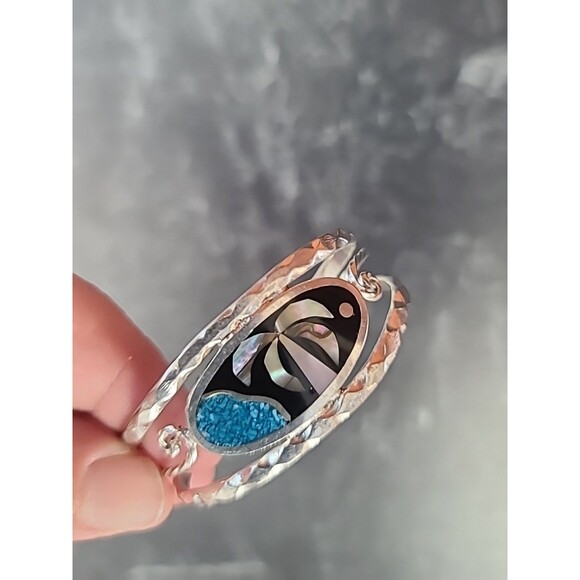 Alpaca Mexico Abalone Shell Beach Scene Cuff Bracelet Vintage - Picture 3 of 10